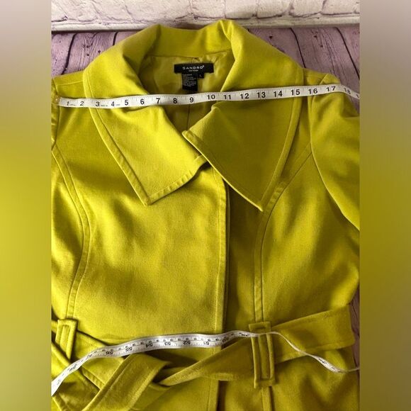 Sandro Sportwear Lime Green 3/4 Sleeve Belted Button Trench coat Jacket Size  L - Picture 5 of 9